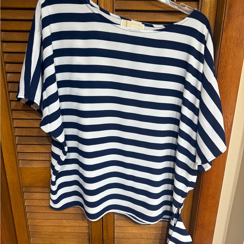 Michael Kors Navy and Cream Striped Blouse